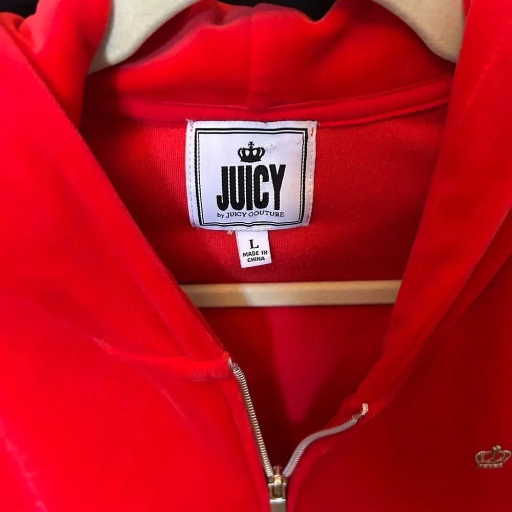 Juicy Couture Red Velour Zip Hoodie w/ Gold Logo | Size L | Y2K Bling - Image 3