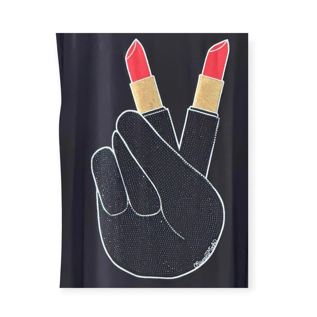new Lauren Moshi ✌︎︎ Deanna Lipstick Crystal Peace Fingers Dress ✌︎︎ Black XS - Image 5