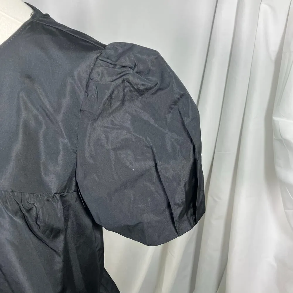 ZARA Black Puff Sleeve Peplum Blouse Small Short Sleeve Tie Back Lightweight New - Image 4
