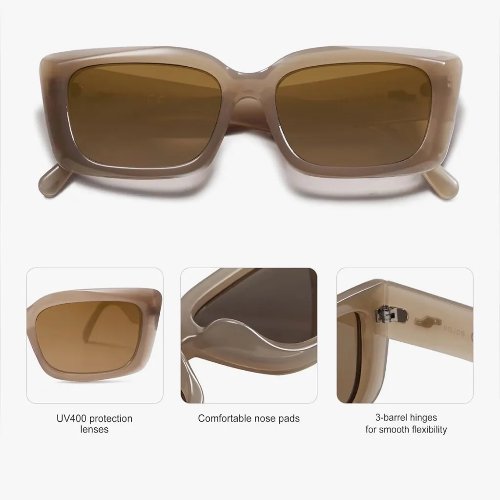 NEW SOJOS Trendy Rectangular Sunglasses Retro Small Shades Sunnies - Image 2