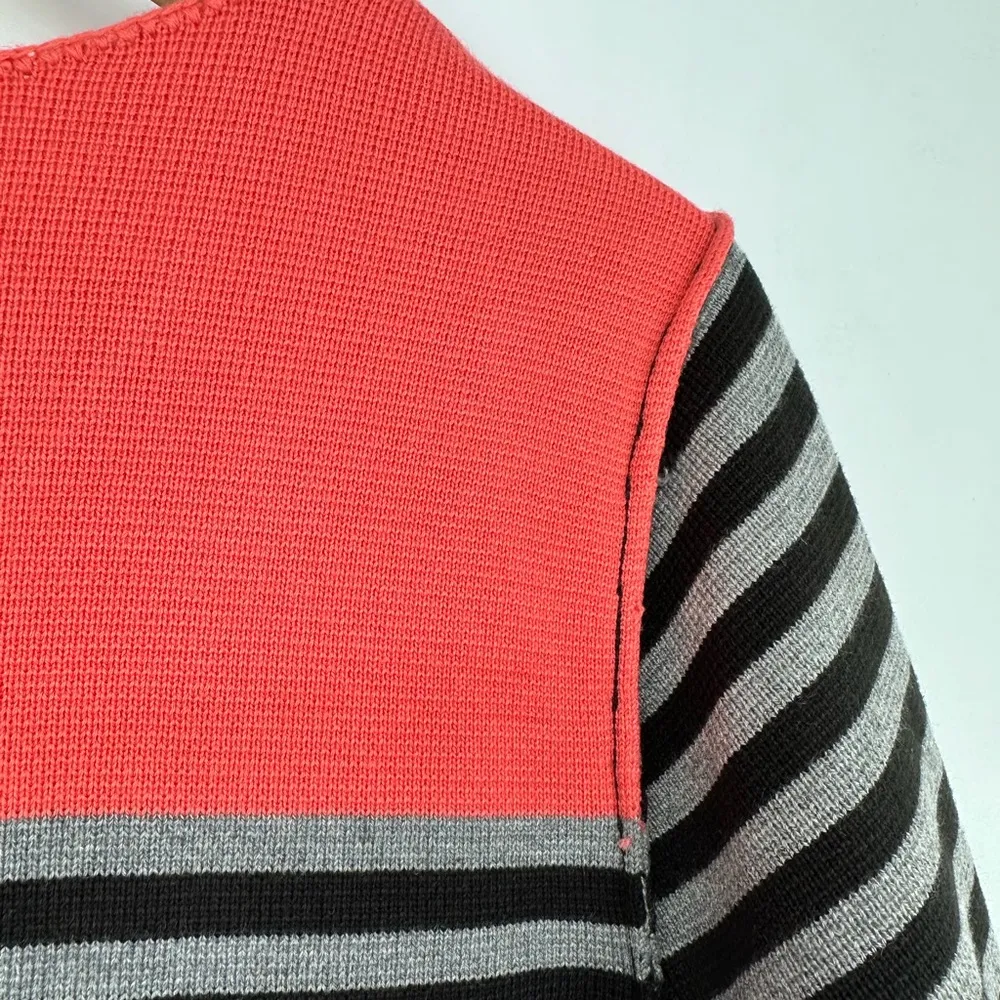 Eliza J Grey Black Striped Sweater Dress size 16 Coral Knit Contrast Pockets - Image 3