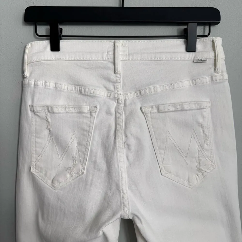 MOTHER Denim Stunner Zip Ankle Step Fray Jeans in Little Miss Innocent Rinse 27 White - Image 11