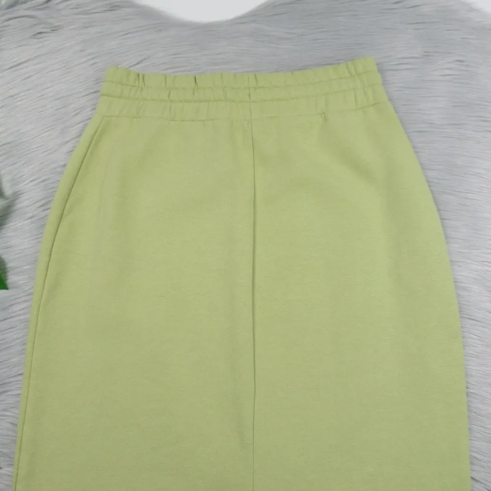 ZARA Casual Chartreuse Green Drawstring Fleece Sweater Midi Pencil Skirt Medium - Image 7