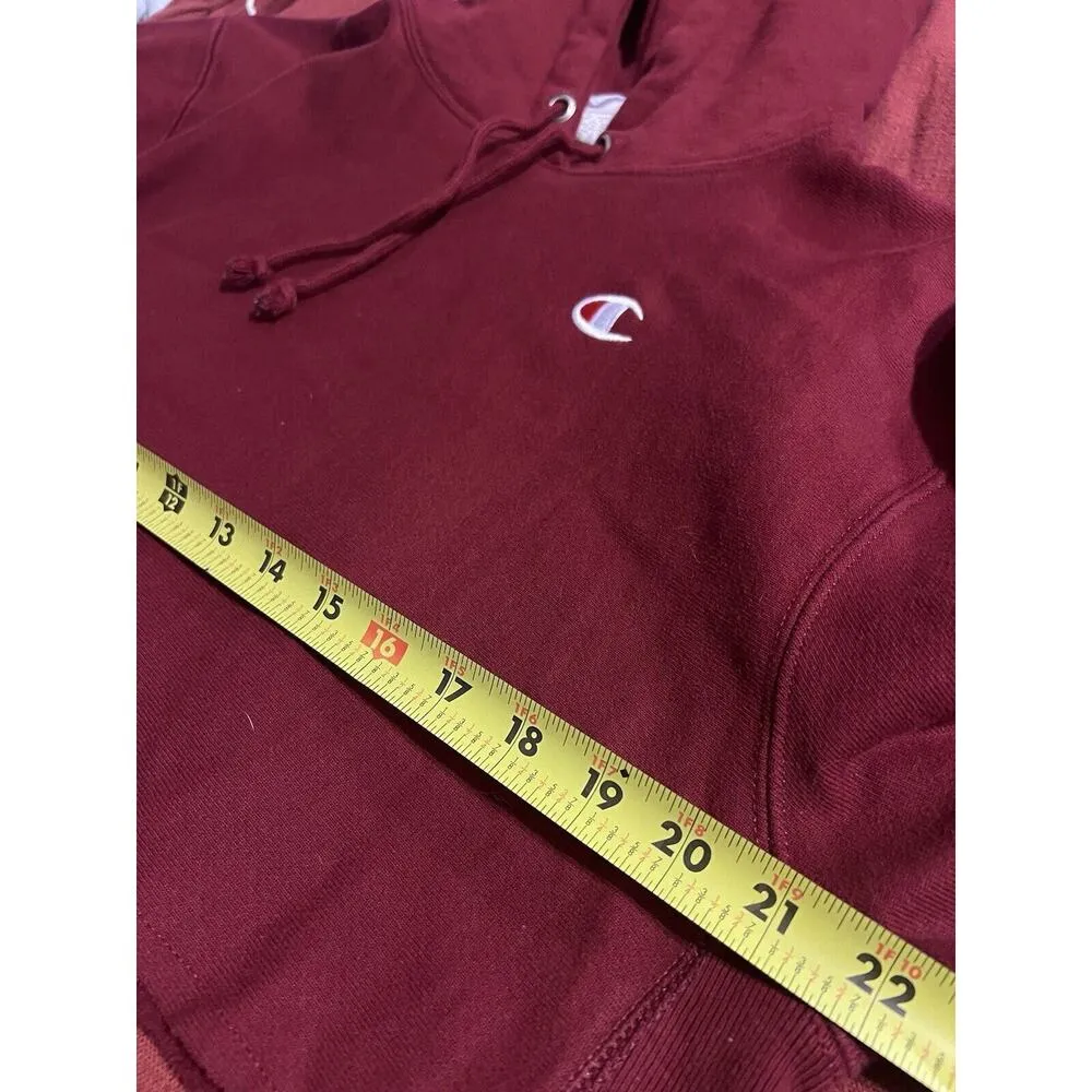 Champion Cropped Sweatshirt Sz S Hooded Womens Red Wine Reverse Weave - Image 10