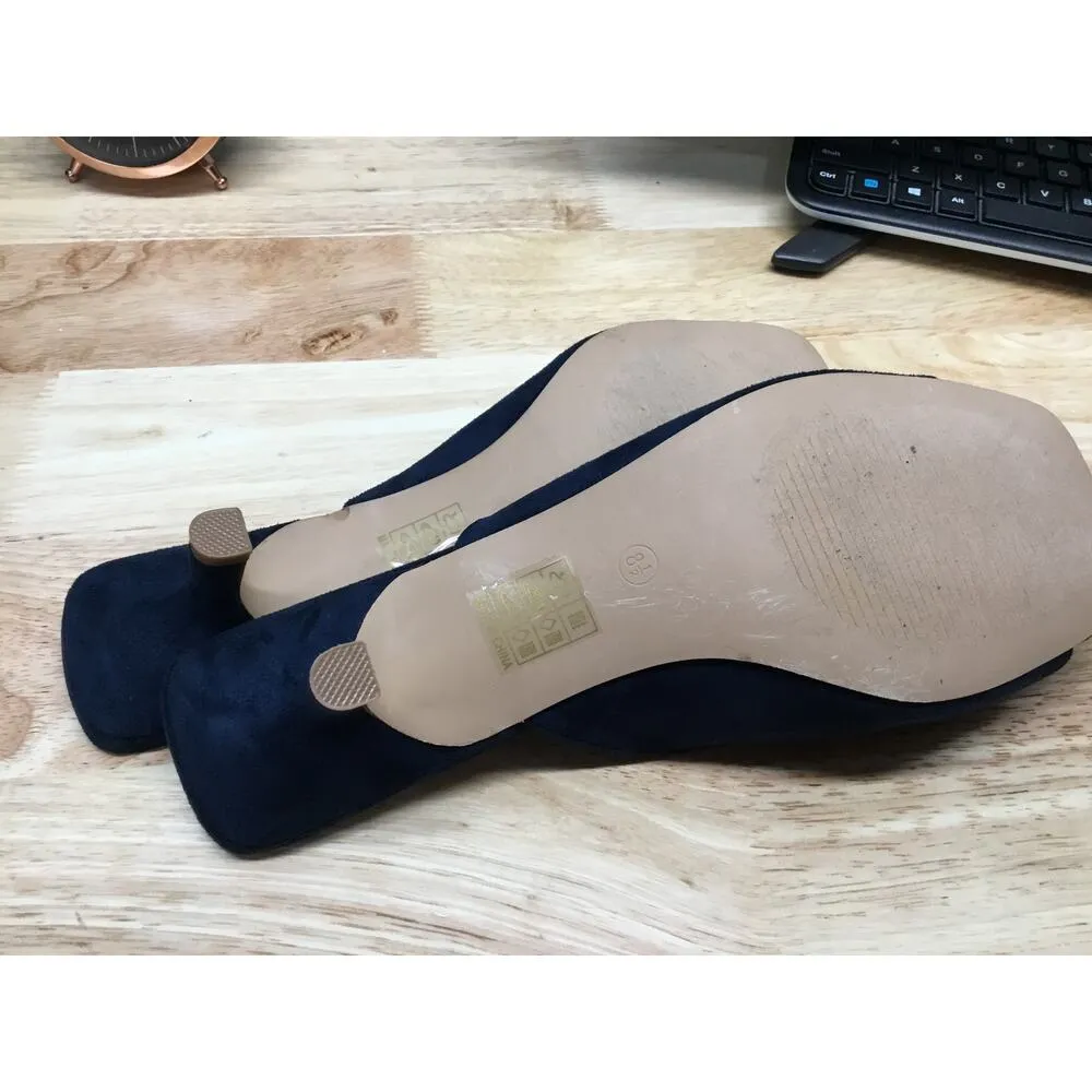 Journee Collection Larna Women's 8.5 Blue Suede Slip-On Peep Toe Kitten Heel - Image 7