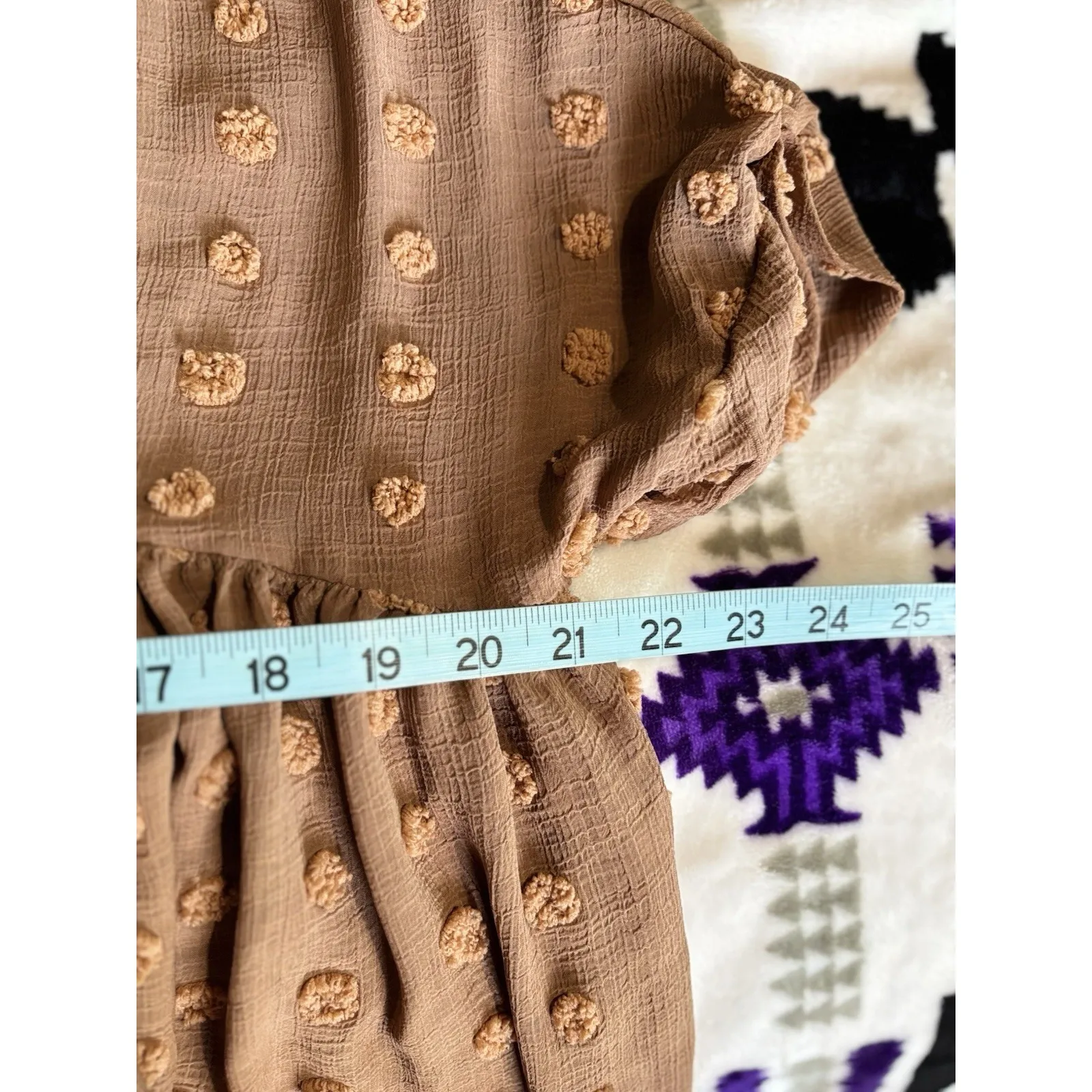 Listicle Brown Babydoll Midi Dress Size Sm Chiffon Short Sleeve‎ Lined V Neck - Image 7