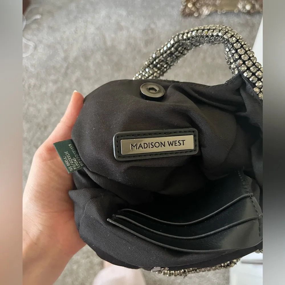 Madison West Silver Rhinestone Bucket/Crossbody Bag One Size - Image 7