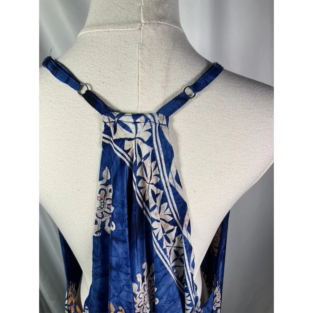 Nauria Maxi Dress Blue Floral Silk Viscose Halter Neck Tie Back One Size Size undefined - Image 8