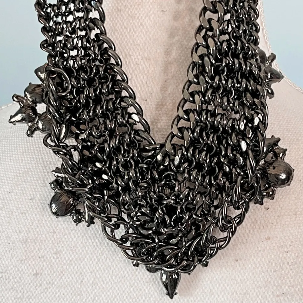 GUESS | Chainlink Blue & Black Rhinestone Embellished Statement Necklace - Image 6