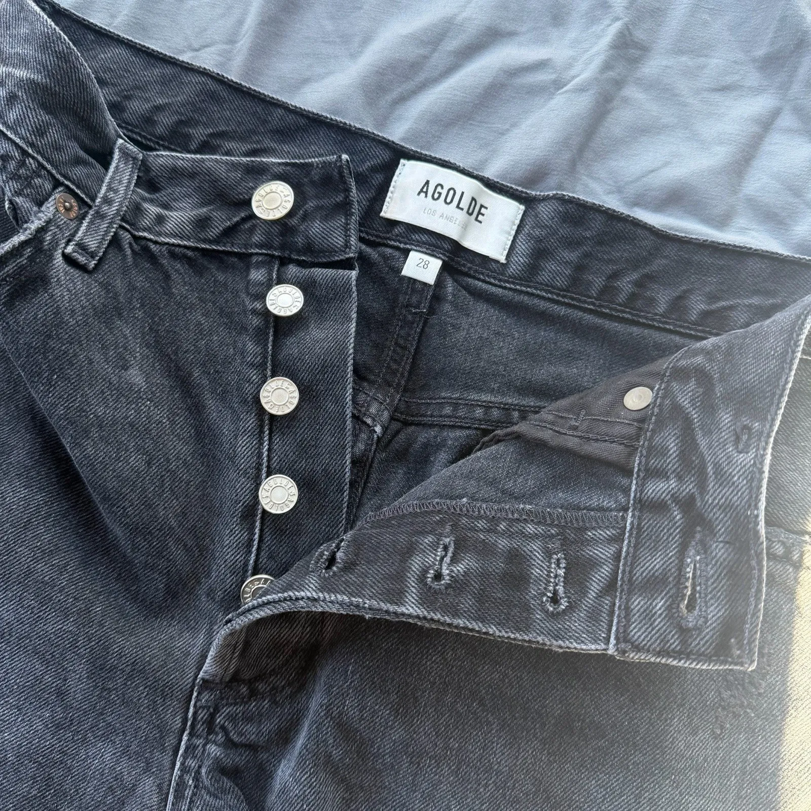 AGOLDE Faded Black 100% Organic Cotton Denim Button-Fly Parker Shorts Size 28 - Image 6