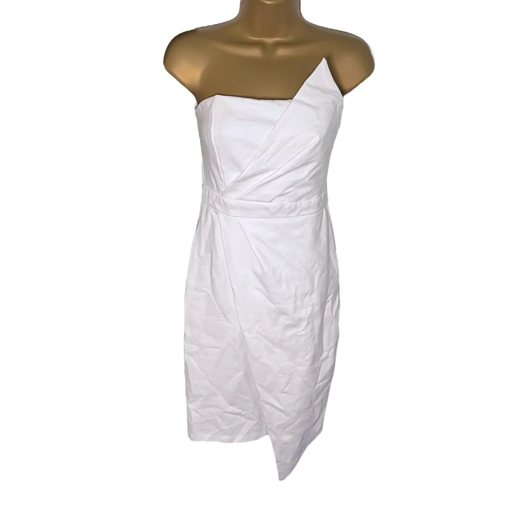 Lulus Queen of the City Strapless Bodycon Dress Asymmetrical Hem White S - Image 2