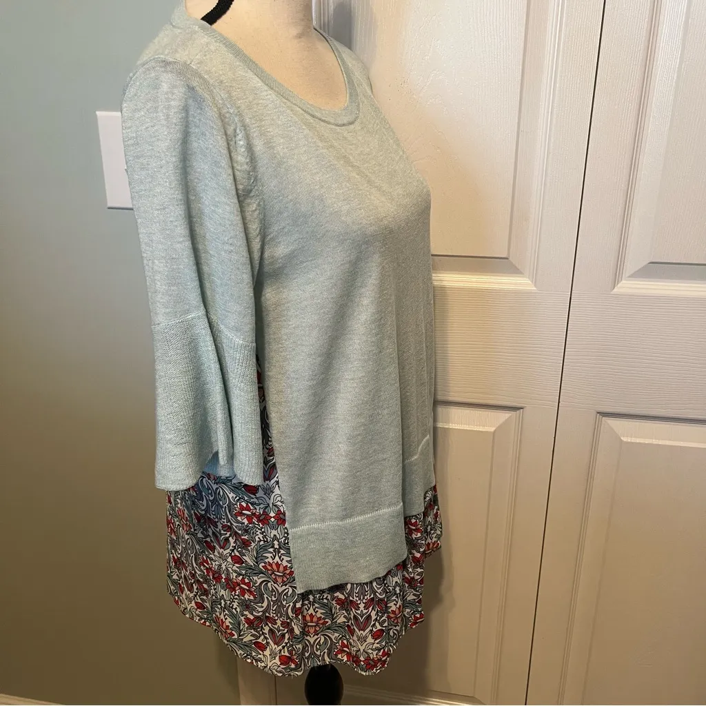 LOFT Womens Size Small Blue Green Floral Half Sleeve Sweater Top Viscose Wool‎ - Image 8