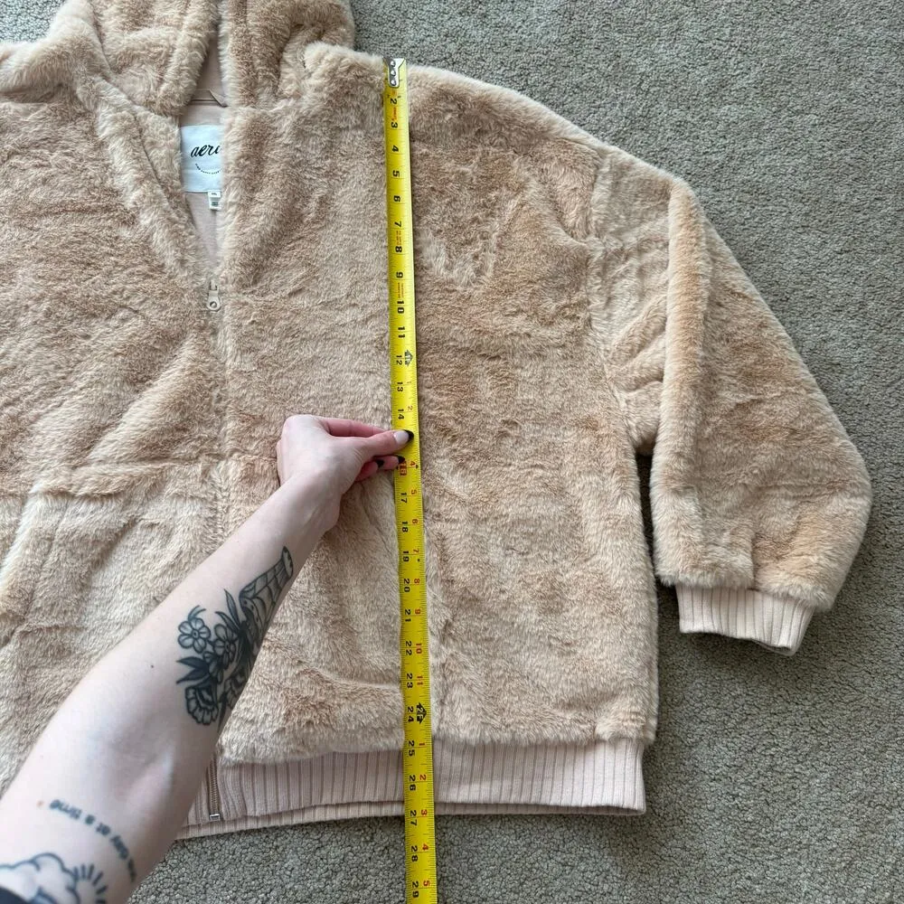 NWOT Aerie Fuzzy Super Soft Full Zip Up Jacket Sweatshirt Tan Cream Cozy Pockets - Image 6