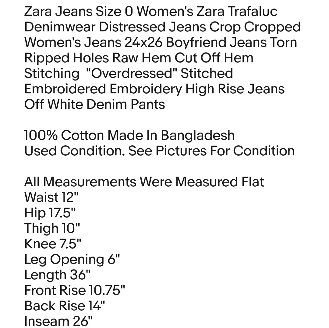 Zara Jeans Size 0 Women's Zara Trafaluc Denimwear Distressed Jeans Crop Cropped Women's  - Image 7