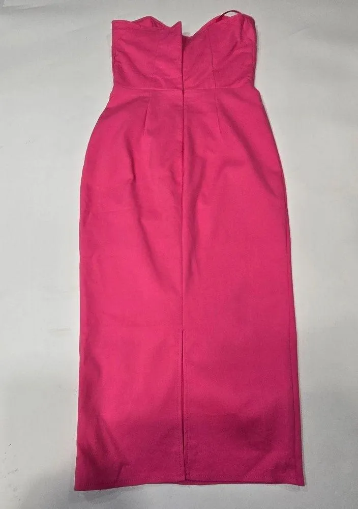 MORE TO COME Sophia Strapless Midi Dress in Pink - Image 12