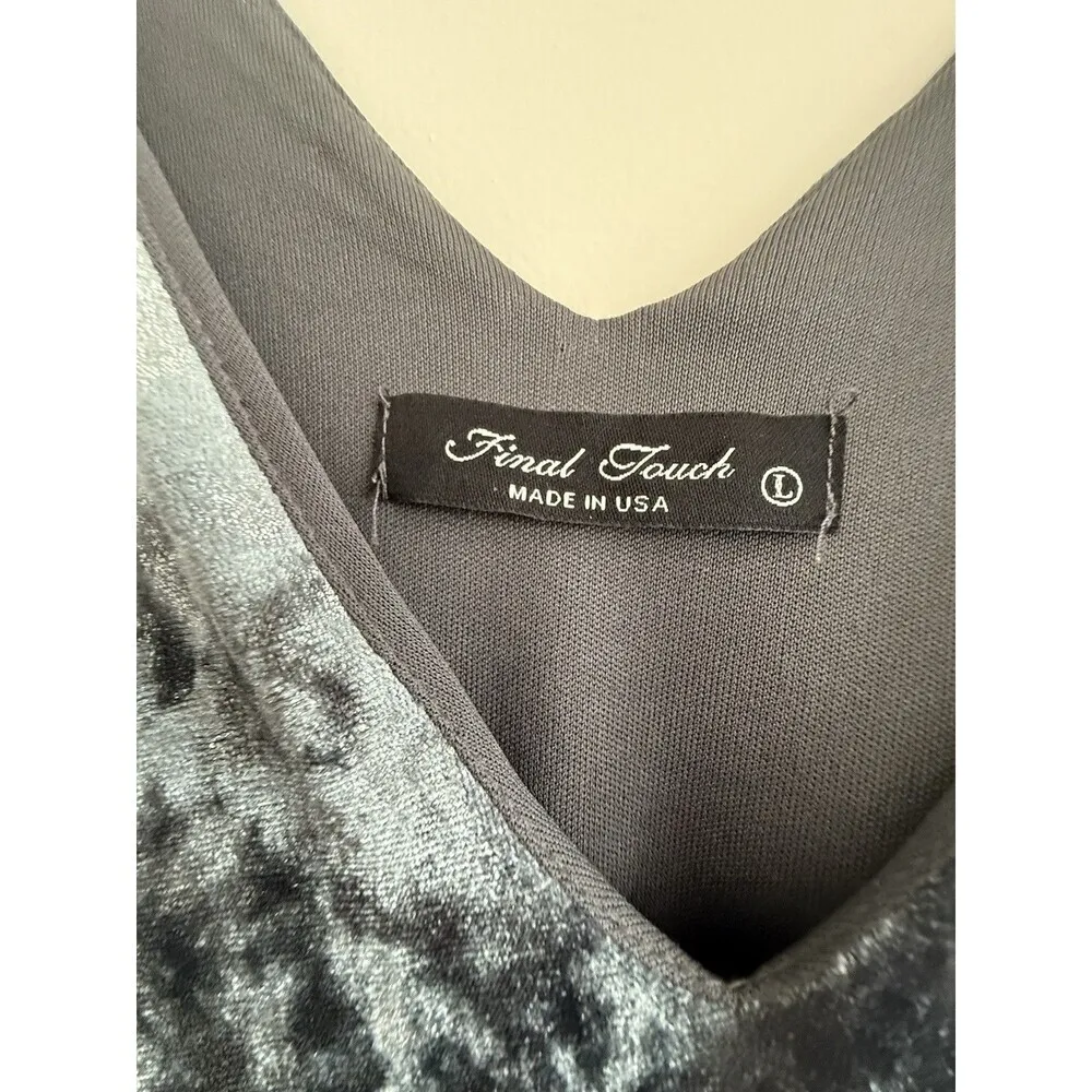 Final Touch dress L grey black mini casual V neck women sleeveless Boho - Image 2