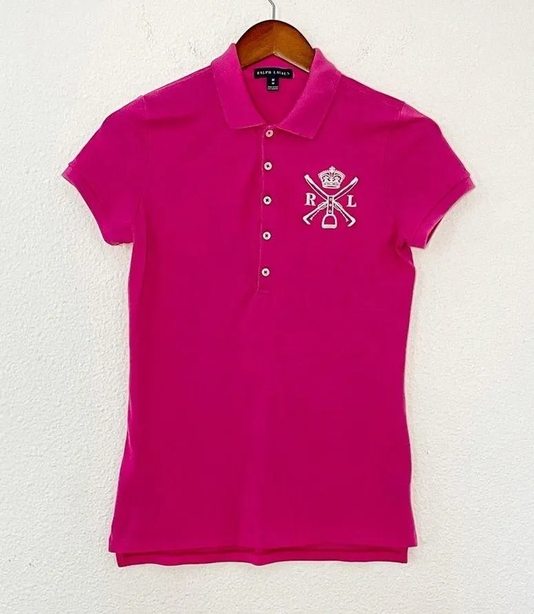 Ralph Lauren RLX women big monogram logo pink short sleeve polo shirt size M - Image 8