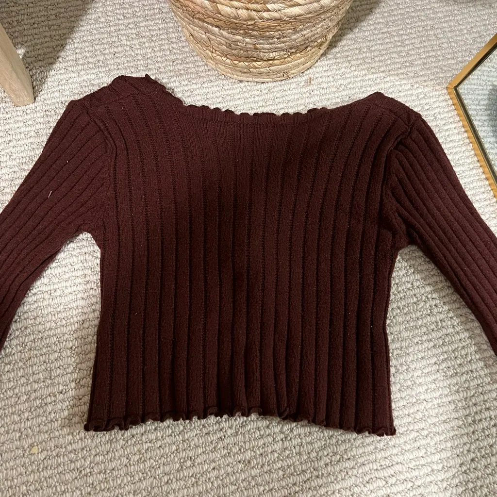 SHEIN Deep Brown Ribbed Sweater - Image 4
