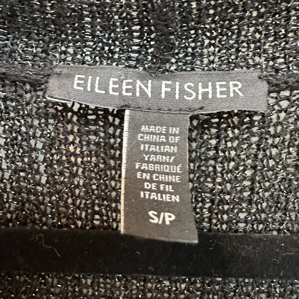 Eileen Fisher Merino Wool Cardigan Metallic Glitter Sparkle Black Knit Size S - Image 8