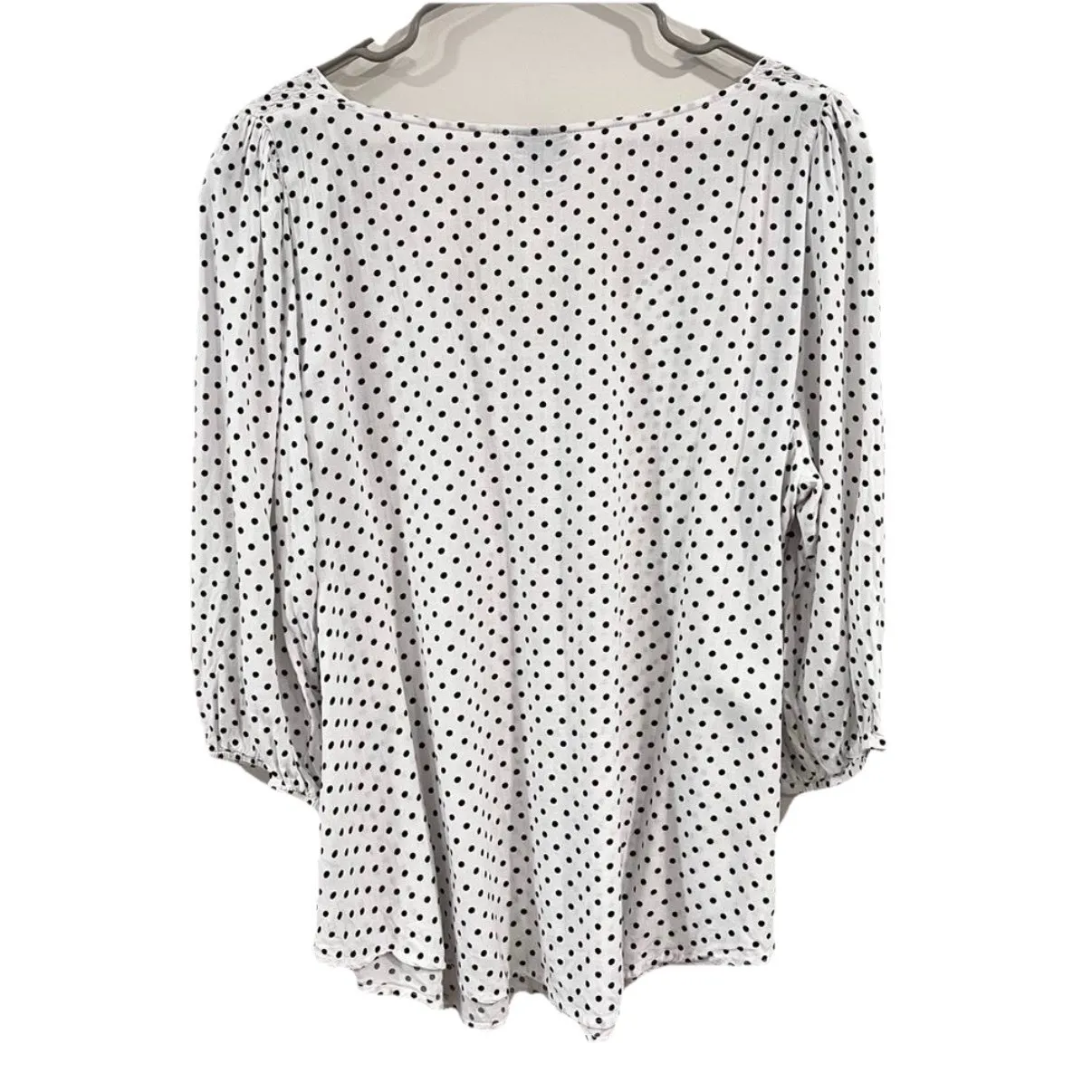 Torrid Black White Polka Dot 3/4 Sleeve Button Front Puff Sleeve Top Size 2X - Image 8