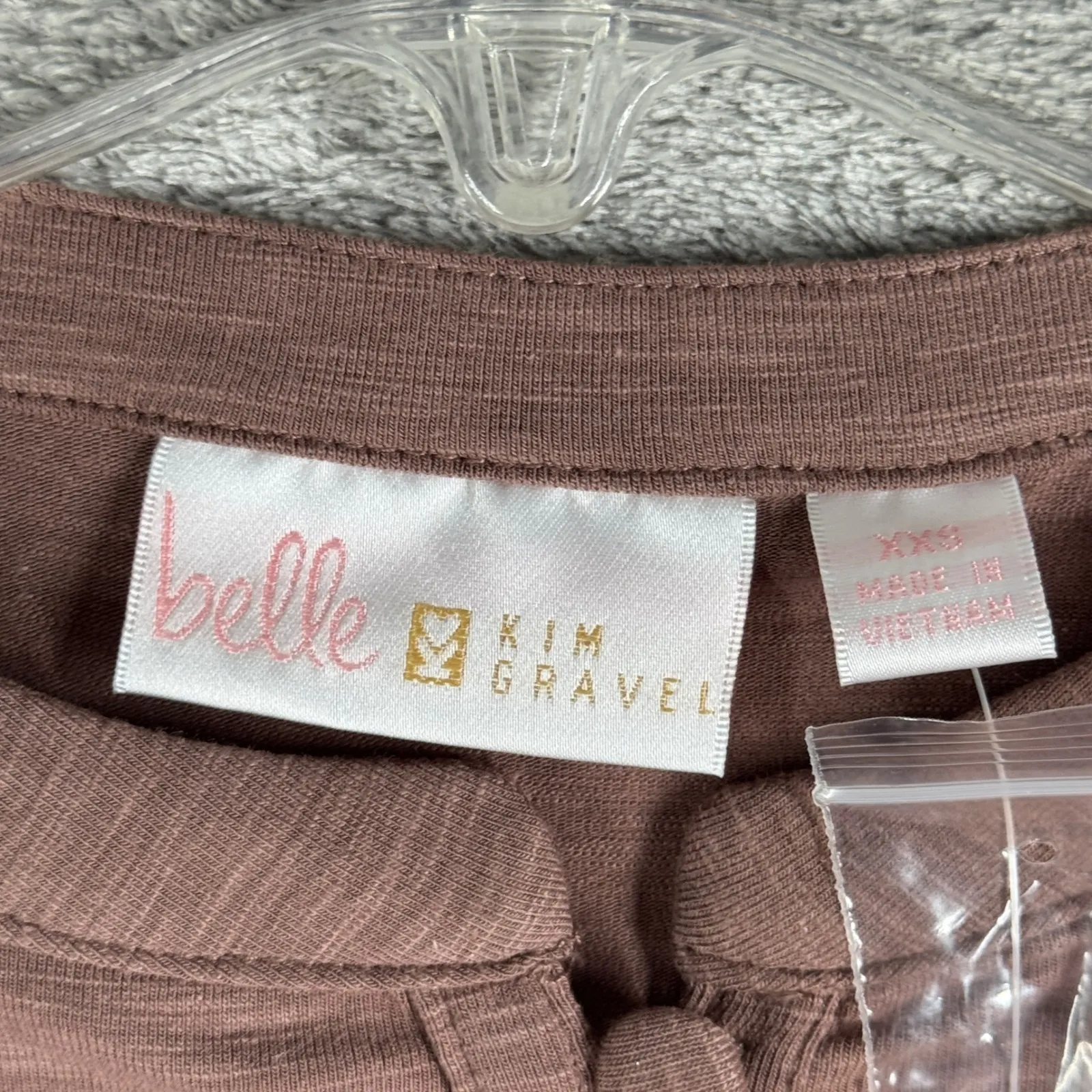 Belle‎ by Kim Gravel Button Henley Top Smocked Shoulder Long Sleeve Mauve XXS Pink - Image 5