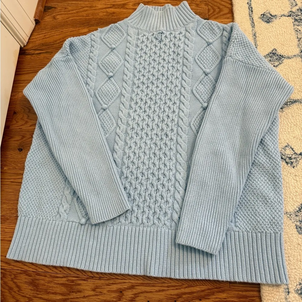 J.Crew Swingy Cable-knit Mockneck Sweater Light Blue Size Medium - Image 3