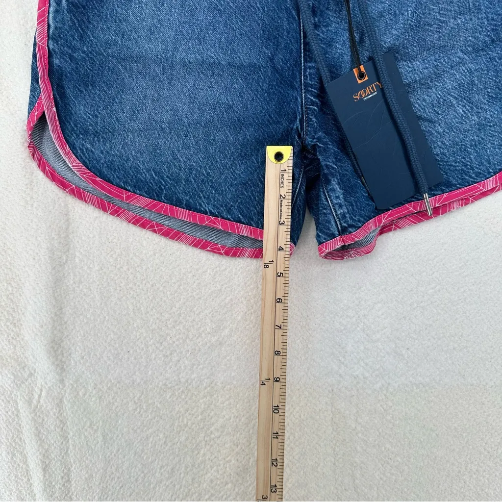 Beachy/Surfer Vibe Denim Jogger Shorts with Pink Trim - Image 5