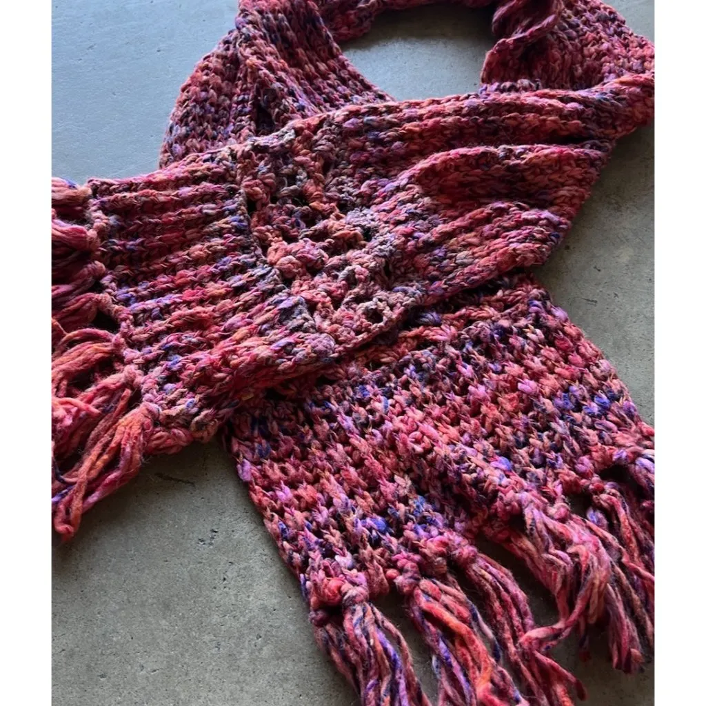 Free People Maroon Wool Soft Alpaca Mohair Chunky Loose Knit Oversized Scarf 89” - Image 2