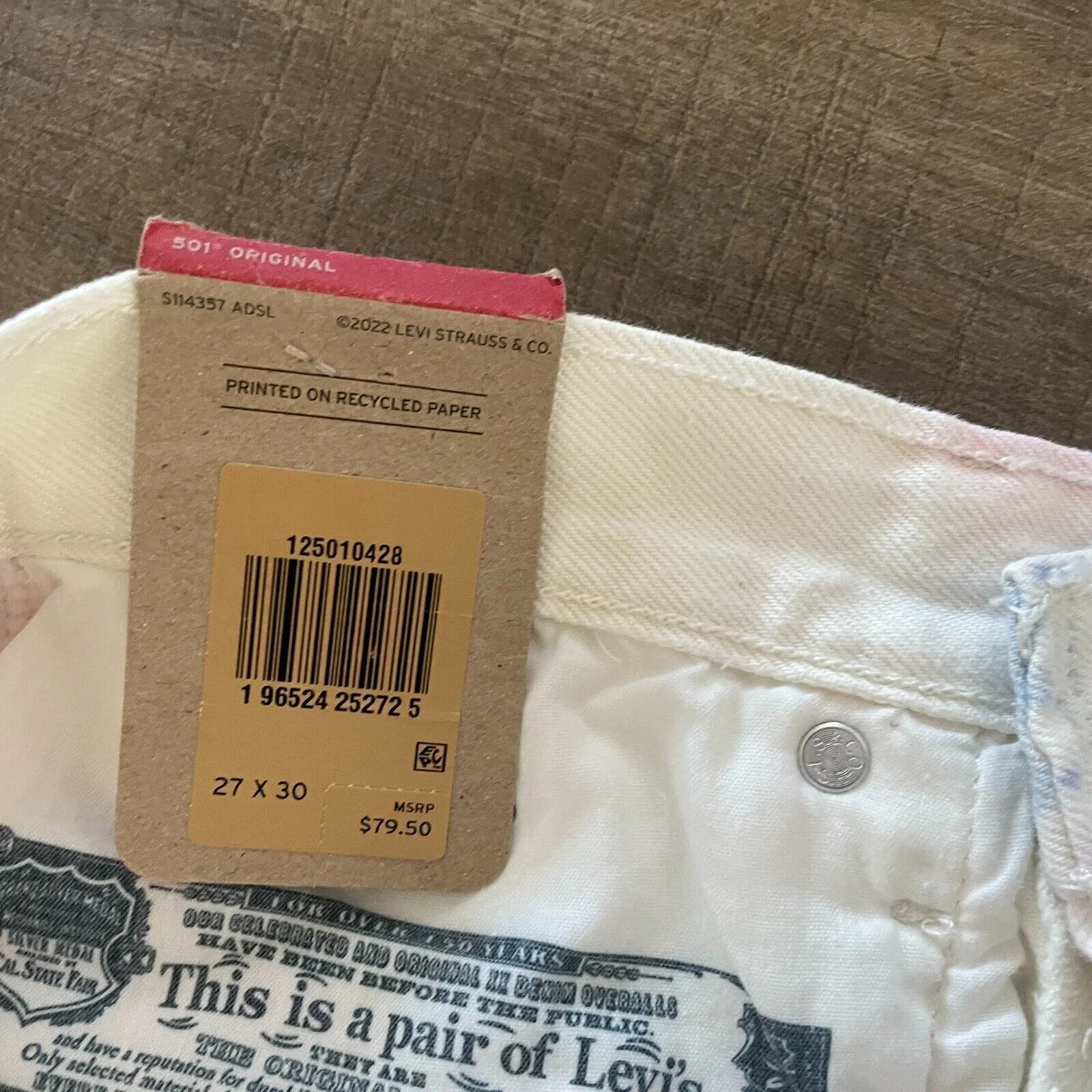 NWT Levi's 501 Jeans Denim Y2K Women Size 27x30 White Tie Dye‎ Denim Button Fly - Image 11