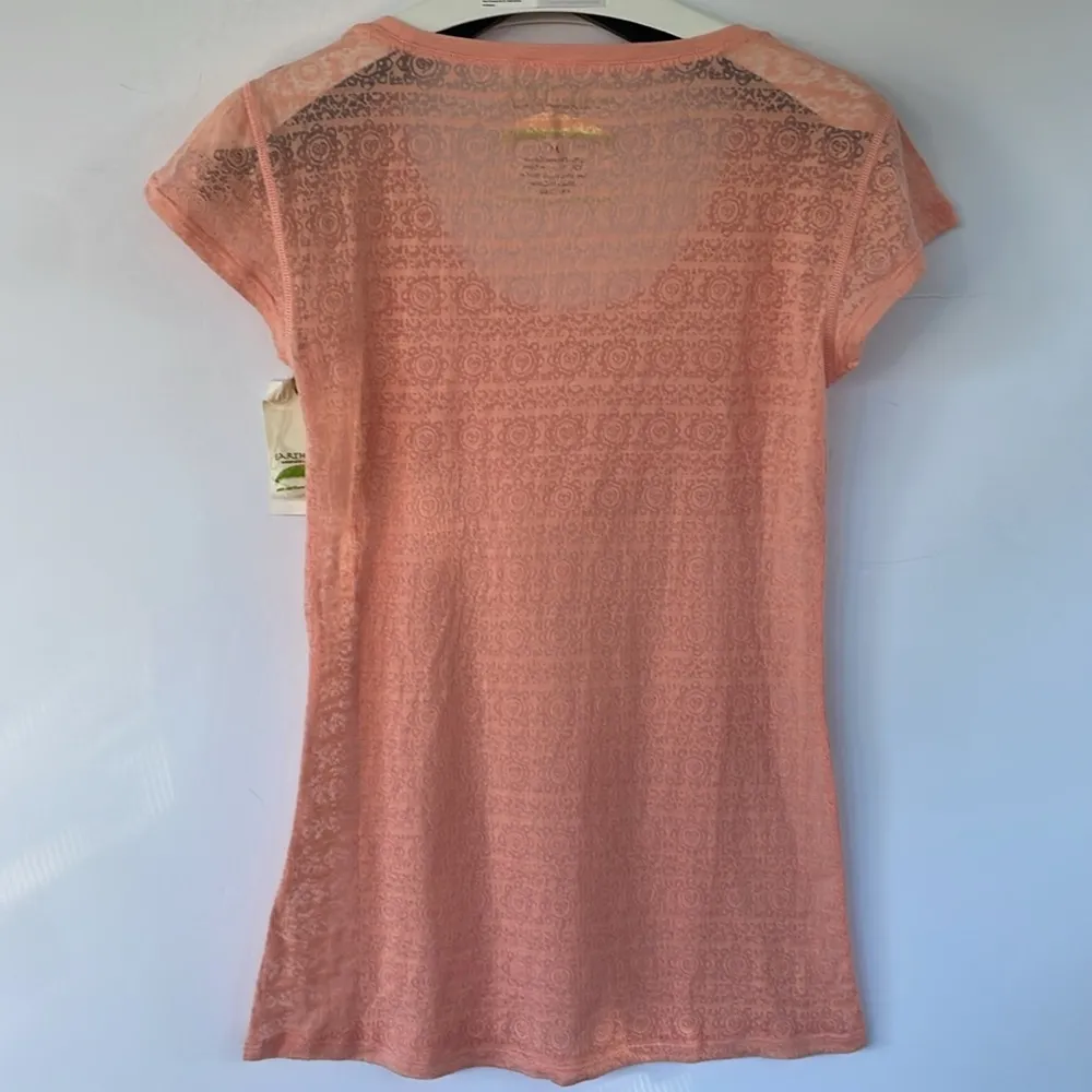 Earth Yoga Sheer Organic Cotton Blend Coral Peach Short Sleeve Tee Medium Pink - Image 5