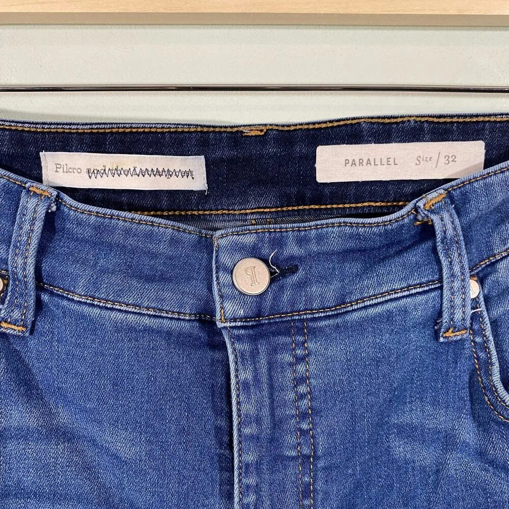 Pilcro And the Letterpress Blue Patchwork Panels Parallel Straight Jeans Size 32 - Image 7