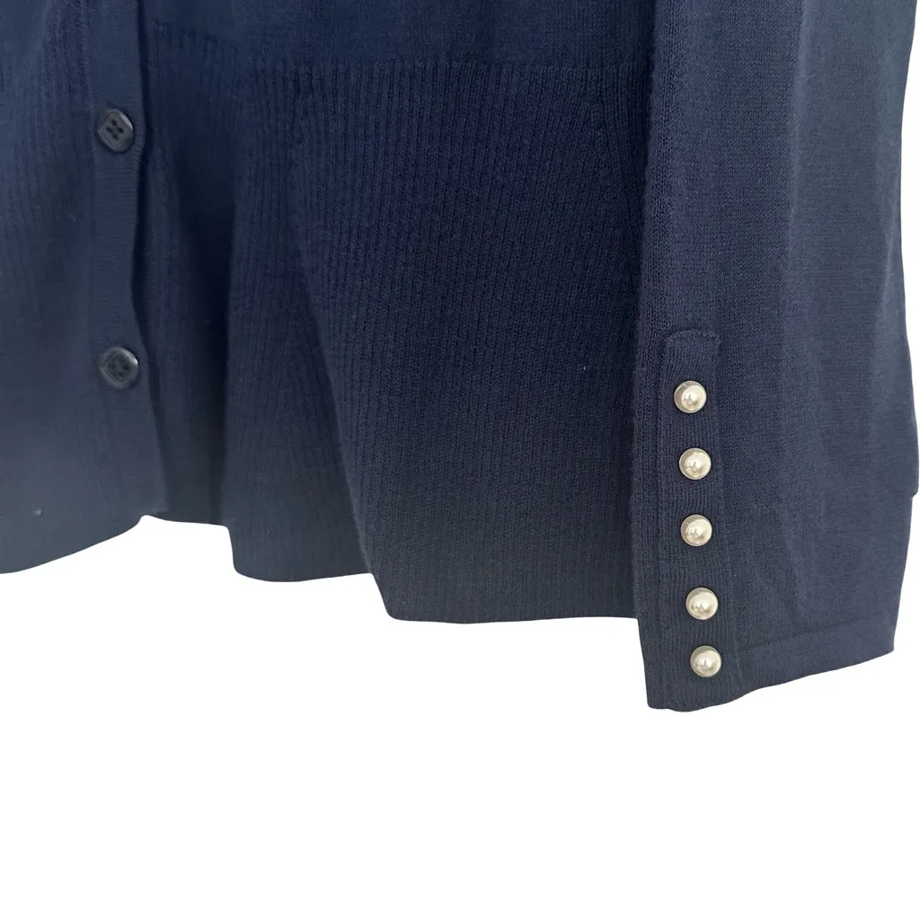 Lilly Pulitzer Navy Cotton Blend Button Down Cardigan Sweater Pearl Detail - Image 3