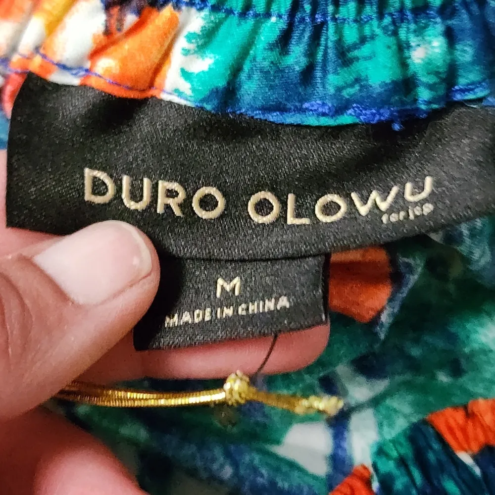 Duo Olowu Green Orange Floral Pull On Full Circle Skirt Size Medium - Image 9