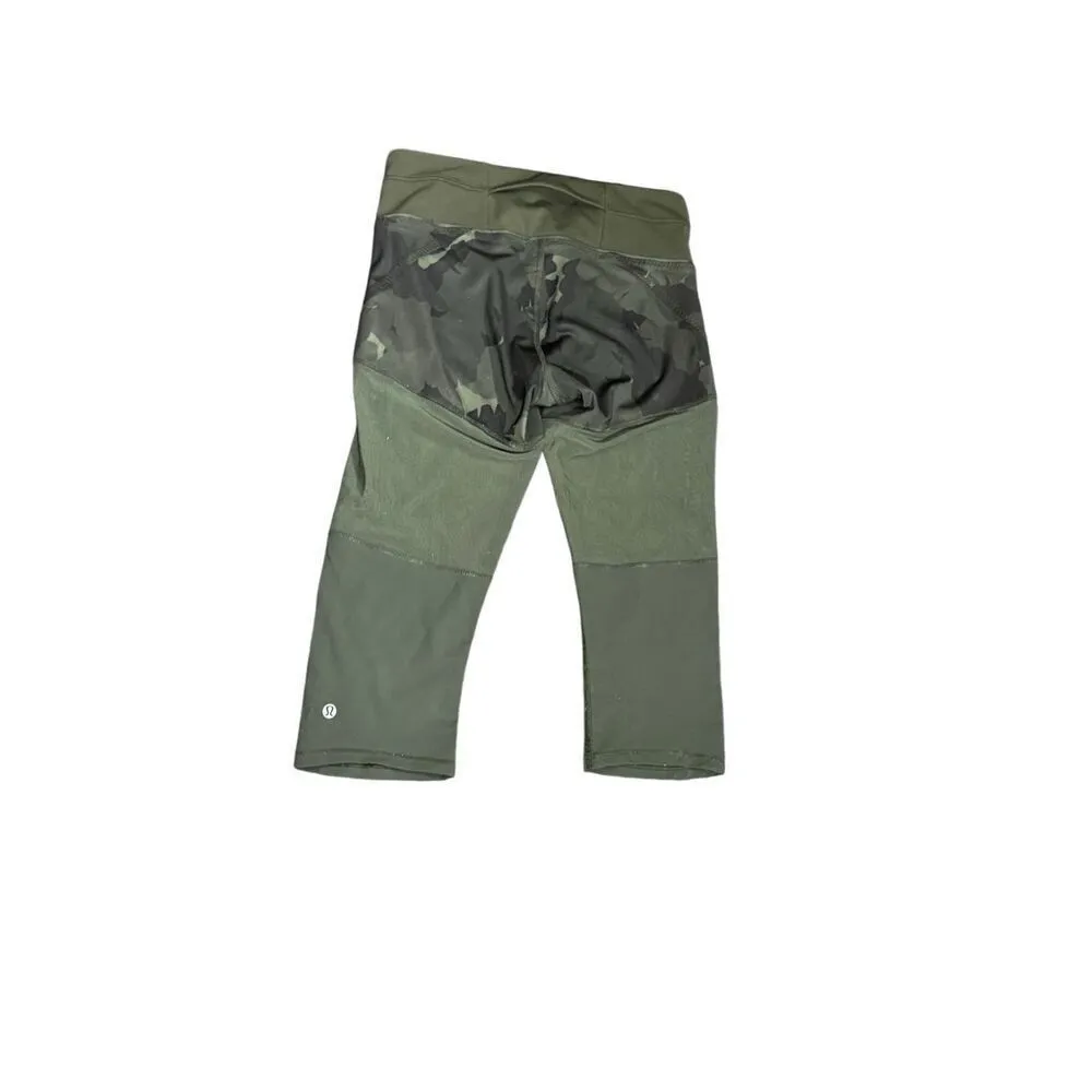 Lululemon Leggings Cropped size 4 Green Camouflage Hidden Pocket Mesh Leg - Image 2