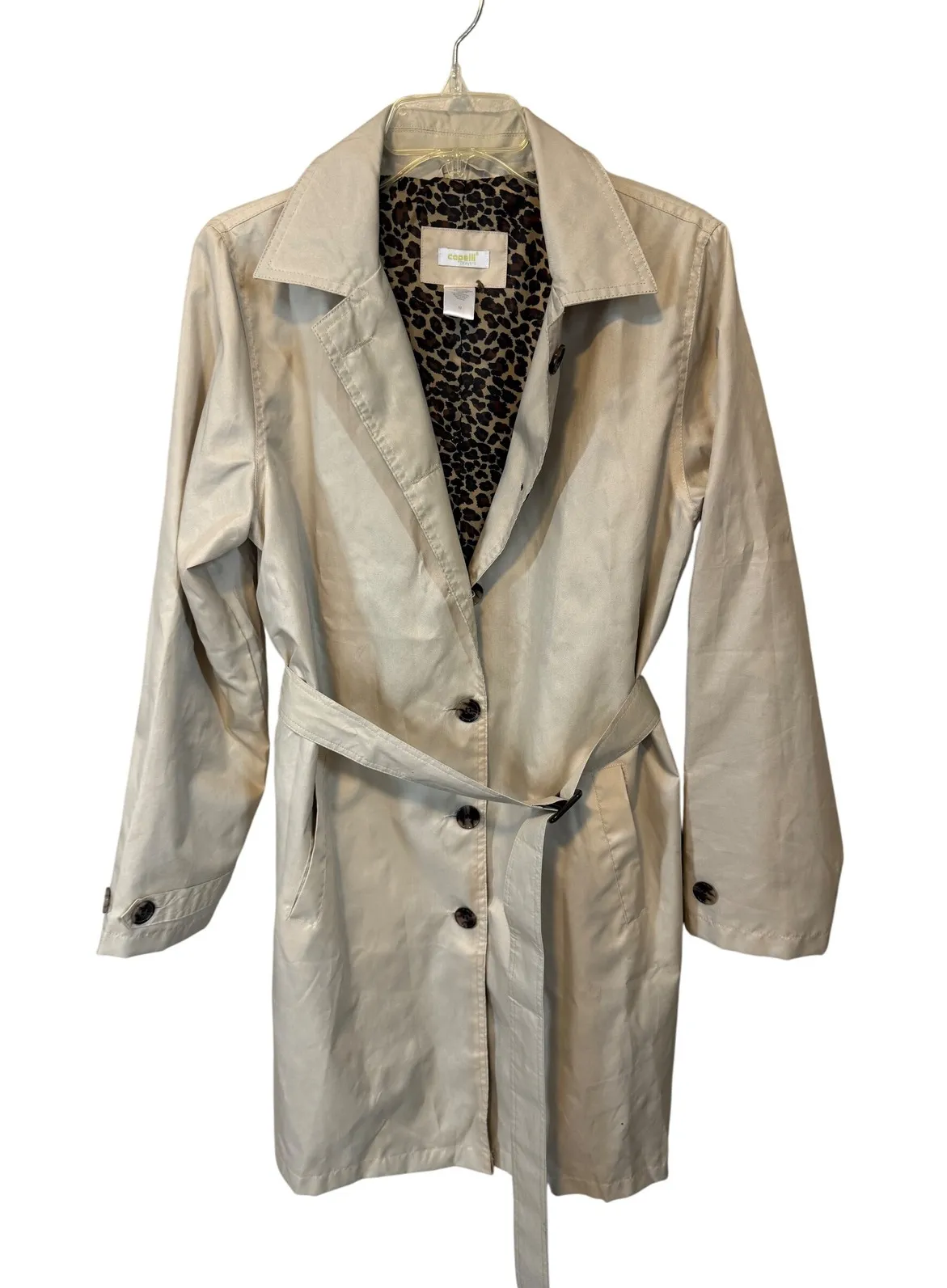 Capelli New York Women's Tan Trench Coat Leopard Print Lined Belted Size M - Image 1