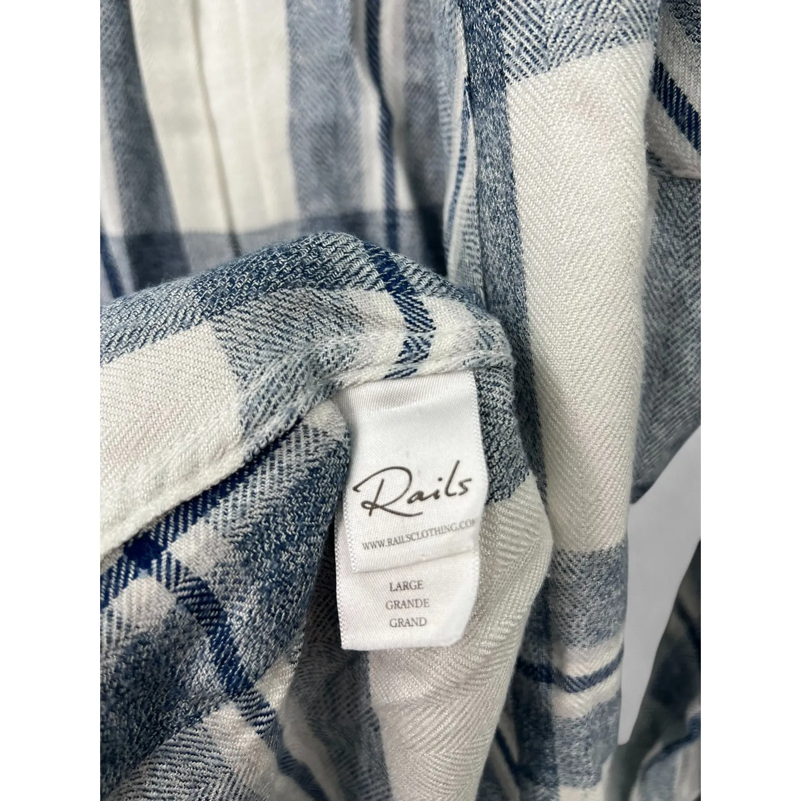 RAILS | L | Flannel Button Up Down Shirt Top Blouse Plaid Womens Navy White - Image 9