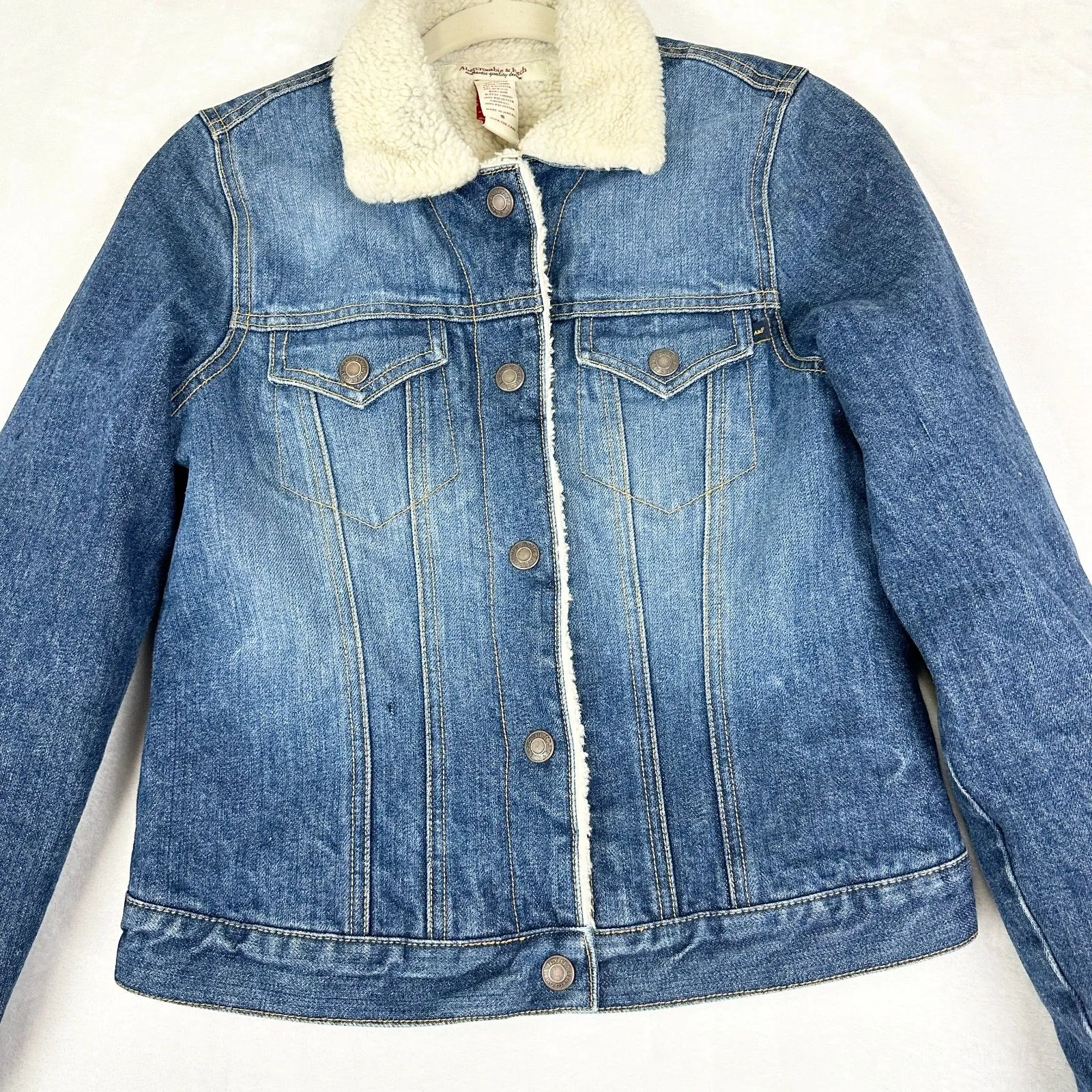 Abercrombie Fitch Vintage Y2k Sherpa Denim Jacket Size Small 90s Trucker Western - Image 3