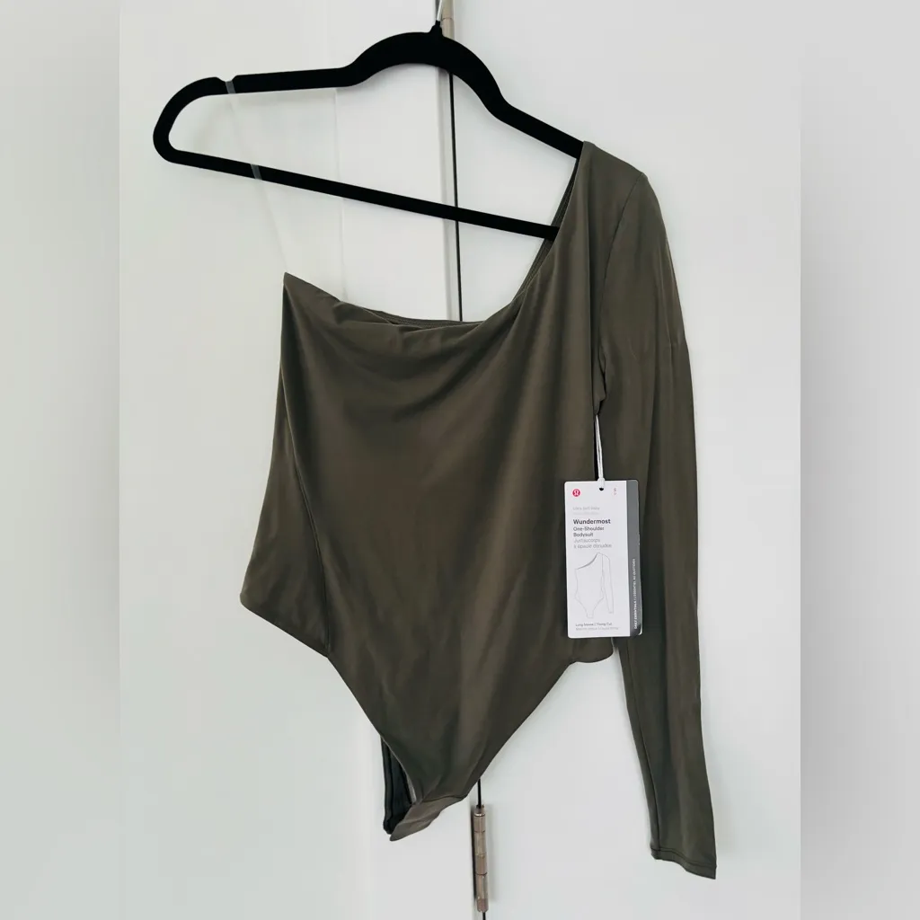 Lululemon Wundermost Ultra-Soft Nulu Long Sleeve 1 Shoulder Bodysuit army green - Image 3