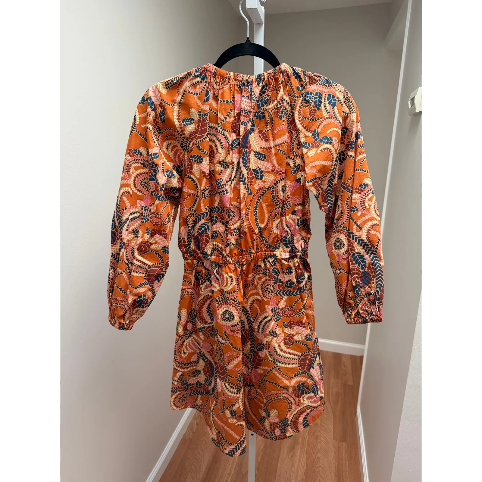 A.L.C Rosanna Dress Womens 4 Orange Clay Paisley Long Sleeve Boho Cottagecore - Image 4