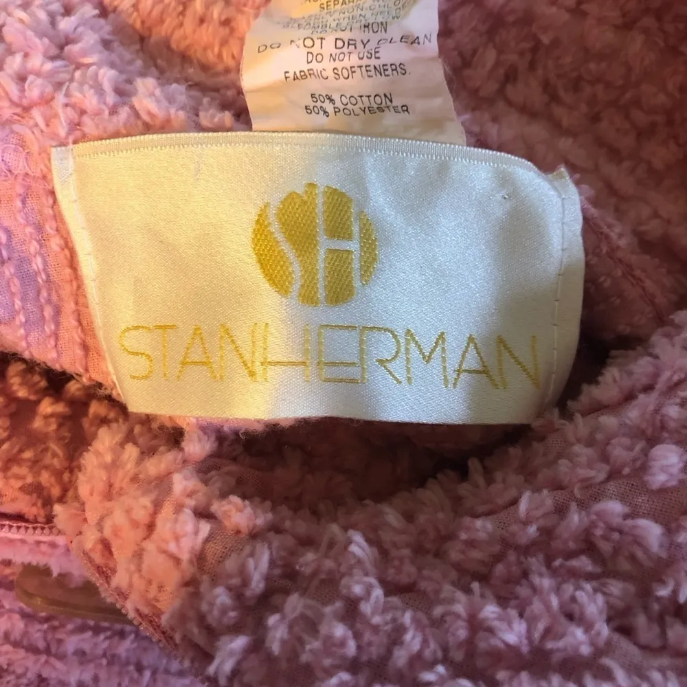 VTG Stan Herman Pink Cozy Chenille Bathrobe Sz. M Zip Up Large Pockets Round Hem Size M - Image 5