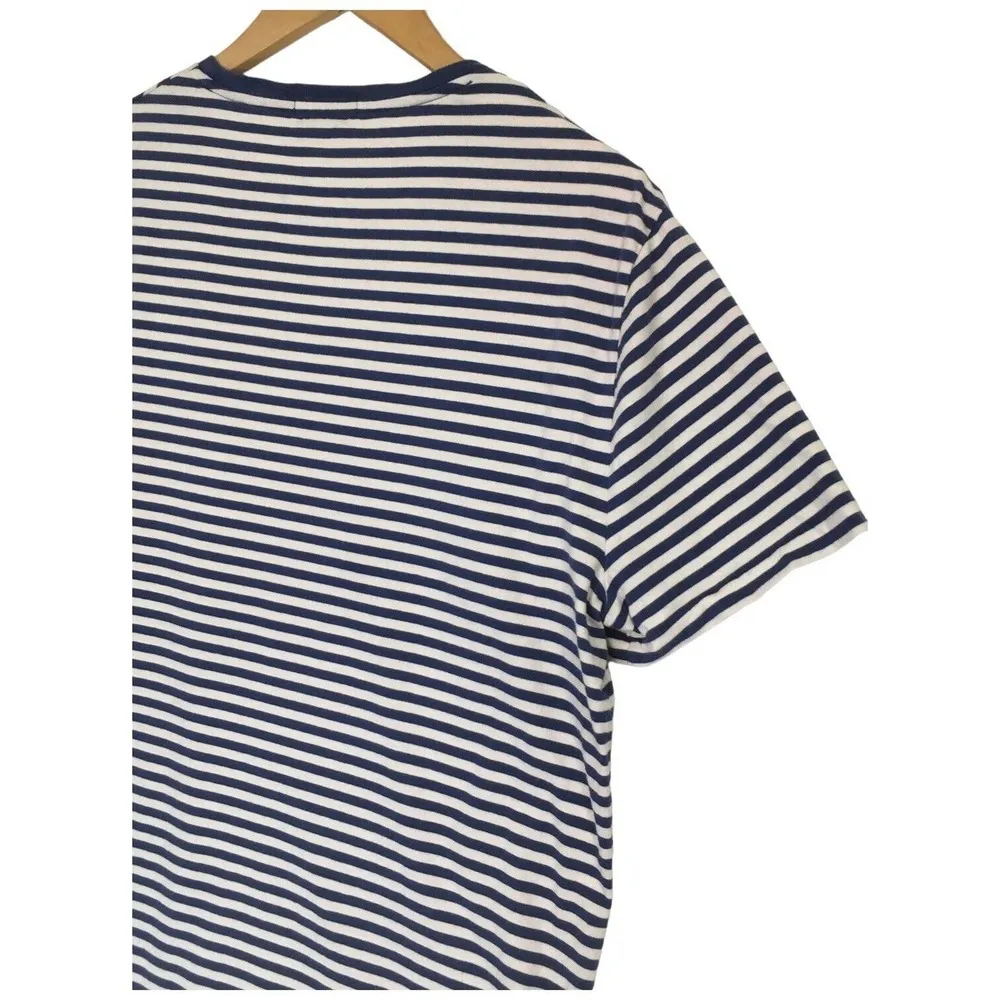 Polo Ralph Lauren Womens Large Custom Slim Fit Striped Round Neck Logo Blue - Image 6