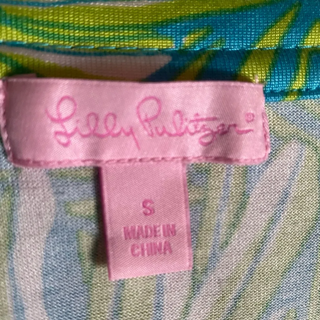 Lilly Pulitzer Twyla Dress Green Blue
Palm Silk Cotton Size S - Image 7