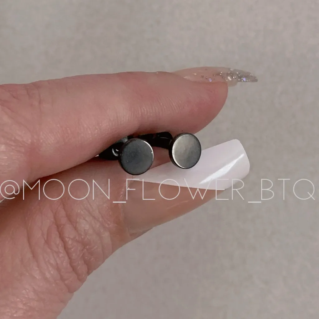 Black Flat Stud Earrings - Image 2