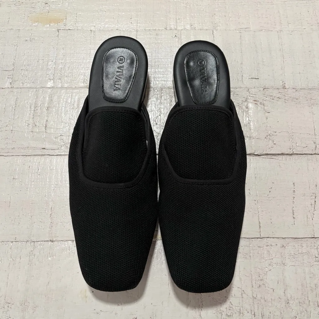 Vivaia Marie Square Toe Mules EU size 39 Black Slip On Loafer Flats US size 8 - Image 3