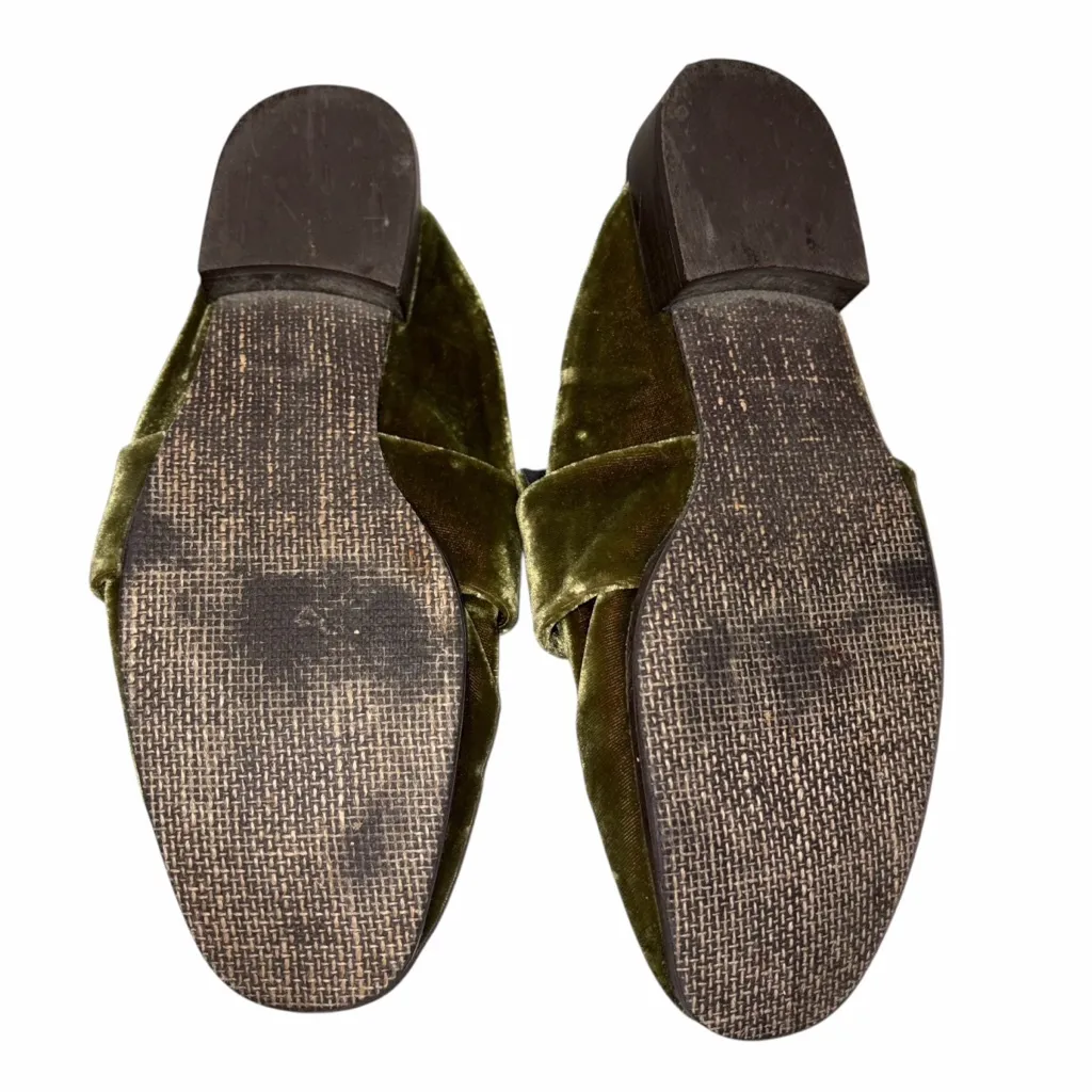 Free People Olive Green Crushed Velvet At Ease Loafers Mules Slides size 38 - Image 9