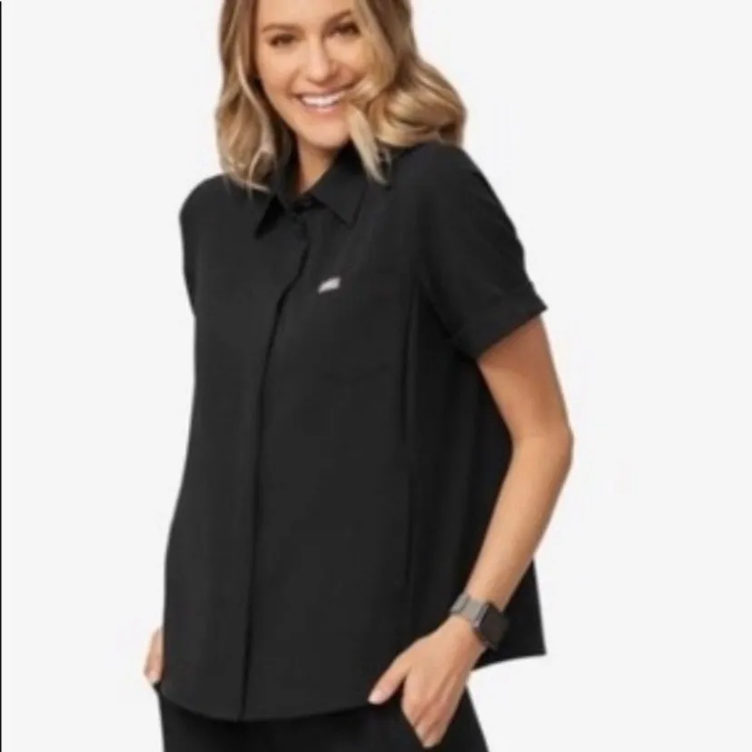 FIGS Black Pilar Button Up Limited Edition Scrub Top Sz.XL - Image 2