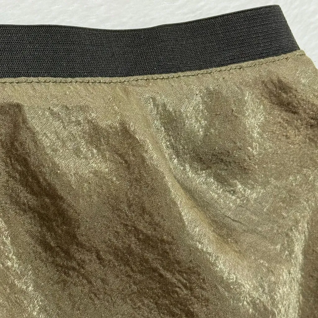 Bobeau XS Olive Green Satin Bias Slip Skirt Midi Stretch Minimalist Quiet Luxury - Image 5