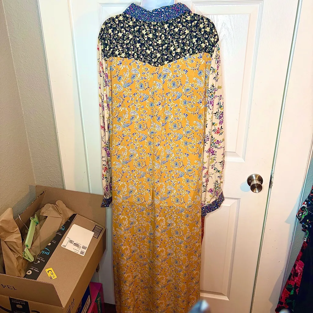 Natural Life Multicolor Patchwork Esme Floral Maxi Shirt Dress Kimono XL NWT - Image 9
