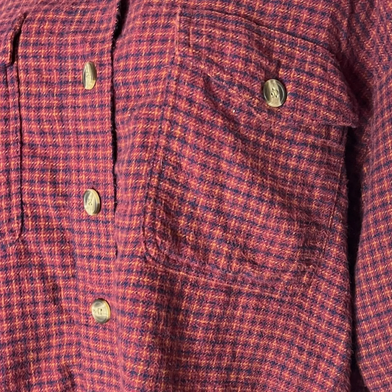 American Eagle S Micro Plaid Pocket‎ Front Button Up Maroon Cropped Flannel Fall - Image 3