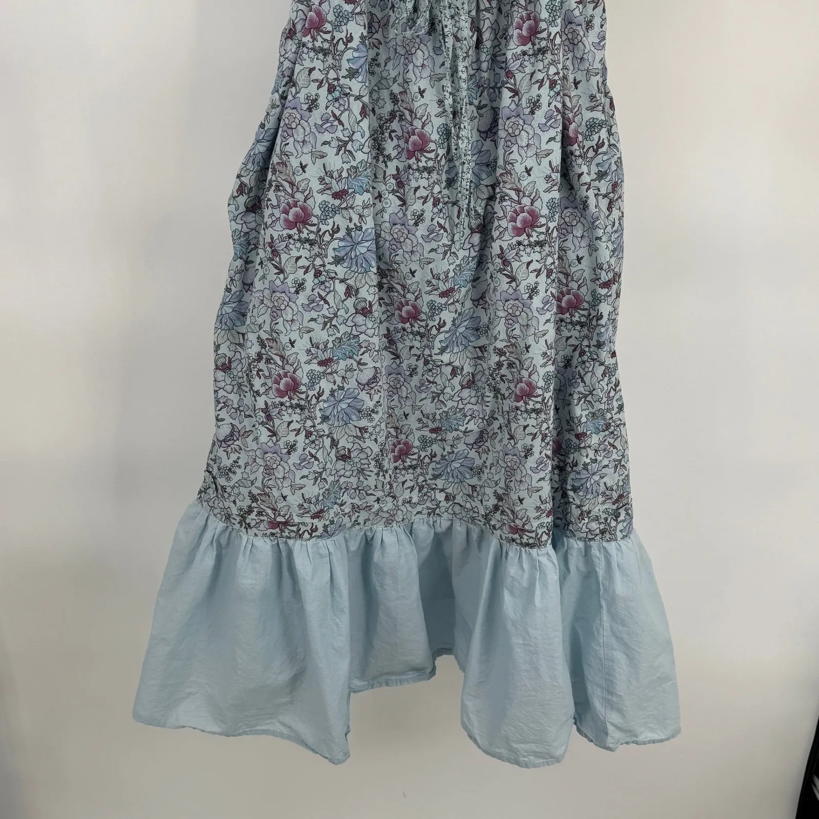 Nick and Mo Ruffle Tiered Midi Dress Womens Small Blue Cotton Floral Country - Image 7